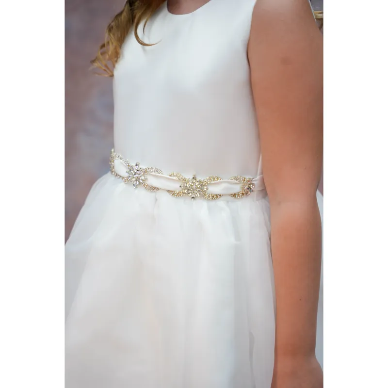 BELT OR HEADBAND WHITE OR IVORY RIBBON RHINESTONE FLOWERS / TS06