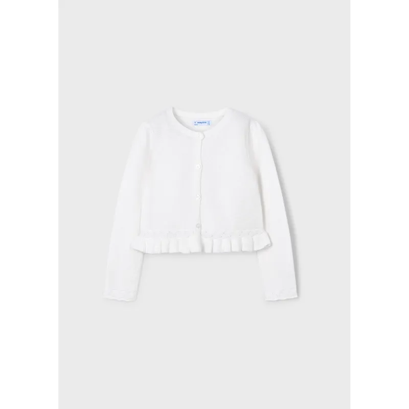 WHITE KNIT CARDIGAN BRAIDED TRIM / 3374-084