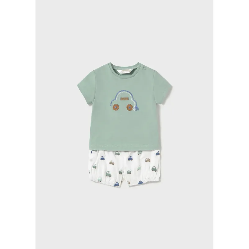 JADE GREEN 2PC SHORT SET CREAM CAR PRINTED SHORT / 1204-041