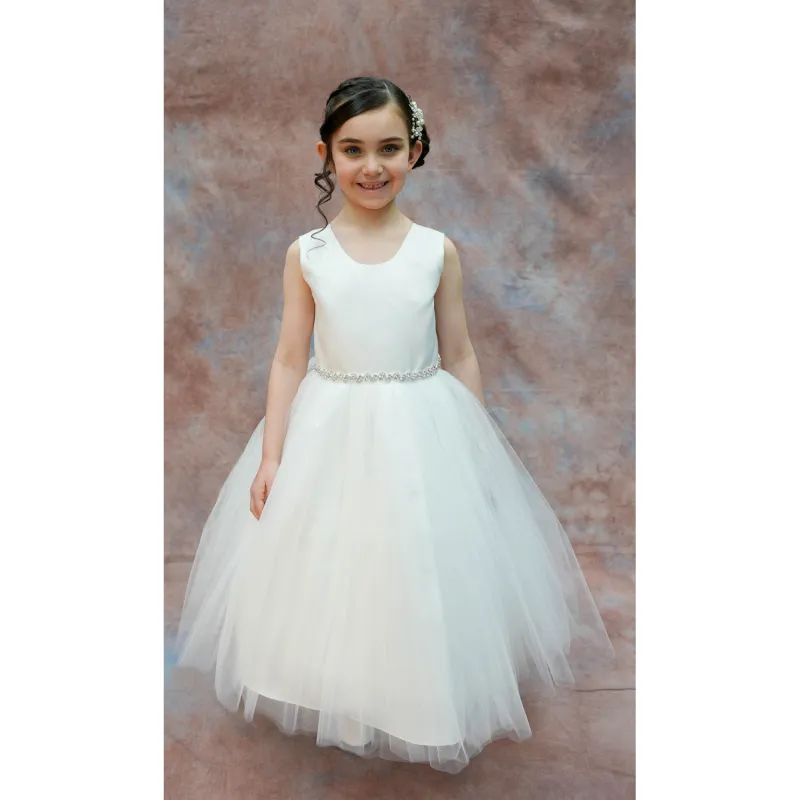 DRESS WHITE SATIN & TULLE SKIRT BELT BABY 5597 BELT TS01 2-14 / 3924