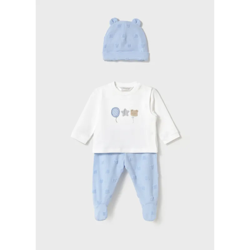 WHITE & BLUE LEG WARMER SET WITH HAT 9M-18M NO FEET / 1557-023