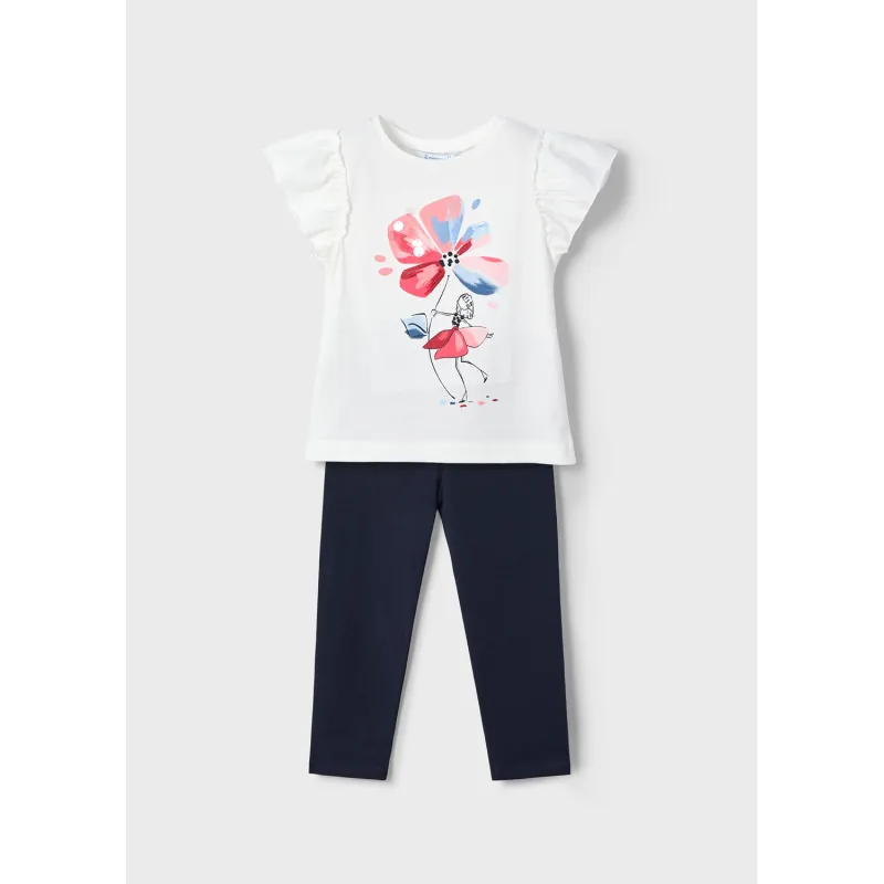 OFF WHITE & NAVY 2PC LEGGING SET FLOWER PRINT / 3705-061