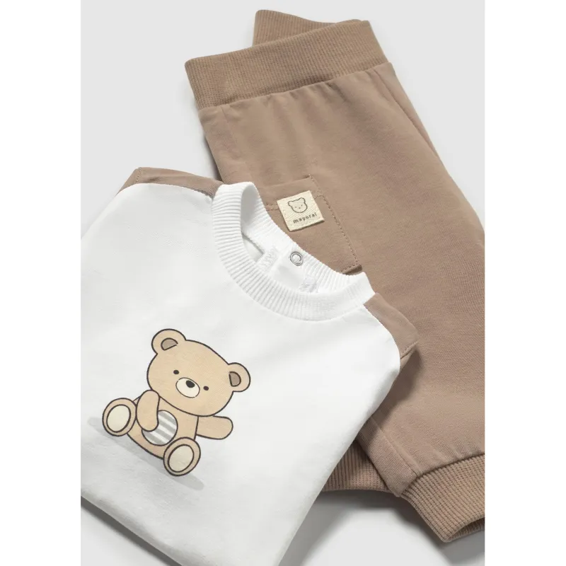 CREAM & TAUPE PANT SET BEAR PRINT PANT BROWN SLEEVES / 1612-062