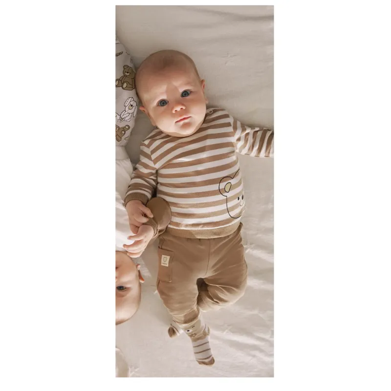 BROWN & CREAM STRIPED PANT SET BEAR PRINT / 1612-062