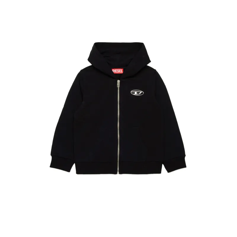 BLACK HOODED CARDIGAN ZIP CLOSURE / J02244-K900