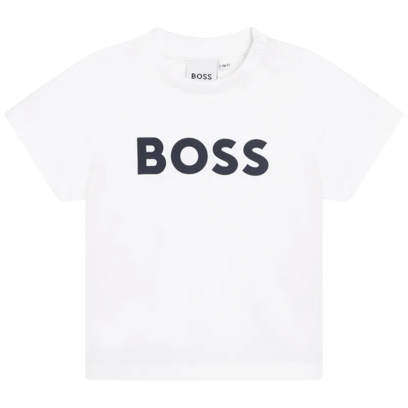 P10012BOS / WHITE TSHIRT SHORT SLEEVE NAVY BOSS LOGO / J05P12-10P