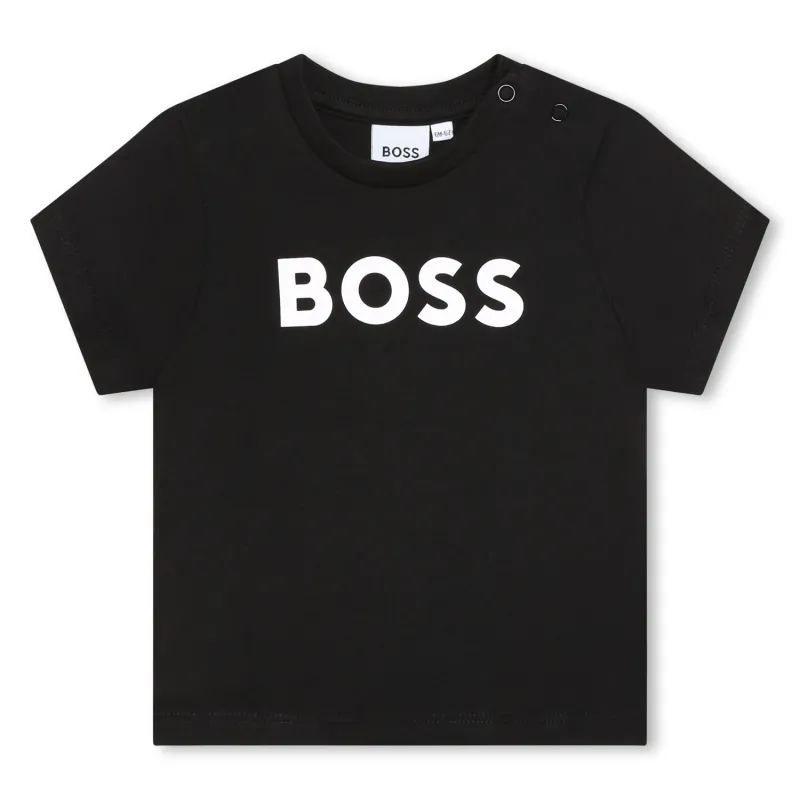 P10011BOS / BLACK TSHIRT SHORT SLEEVE WHITE BOSS LOGO / J05P12-09B
