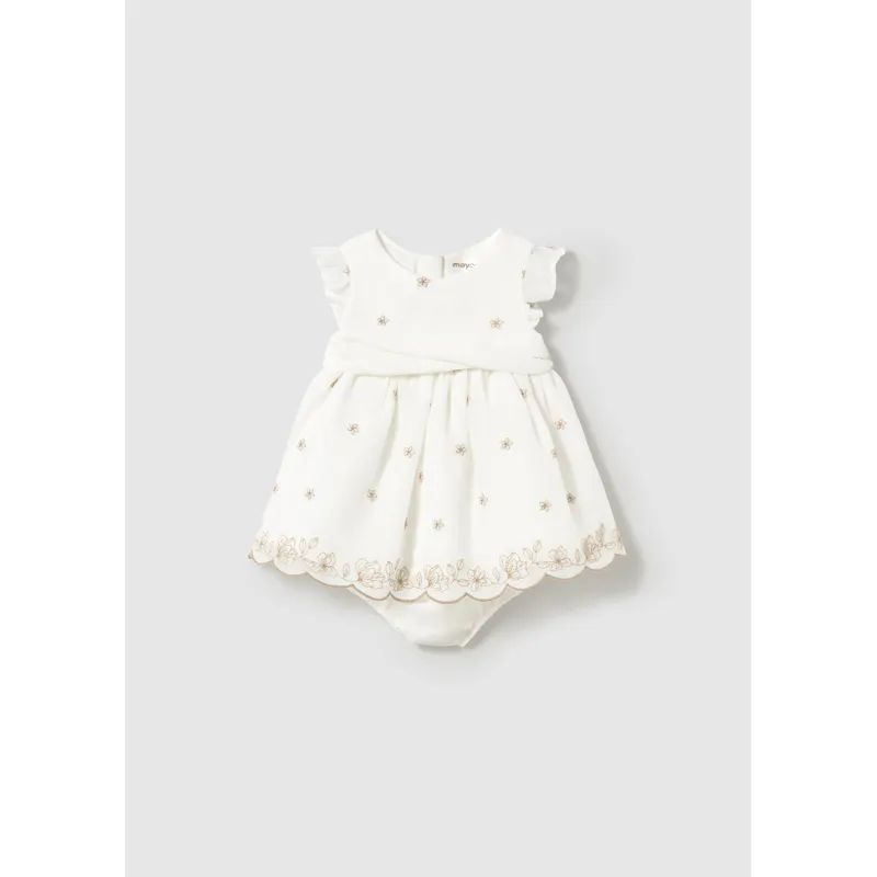 CREAM DRESS & BELT GOLD EMBROIDERED TRIM / 1856-014