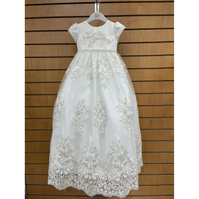 BAPTISM GOWN EMBROIDERED TULLE WITH SILVER THREAD DD / 18143