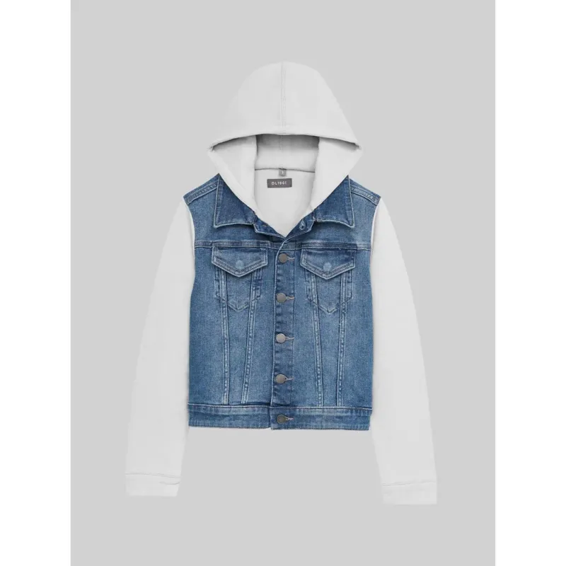 DENIM JACKET GREY KNIT HOOD & SLEEVES / 24612