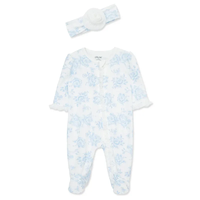 2PC WHITE SLEEPER & HAT BLUE ROSES PRINT / LBQ15472N-L168