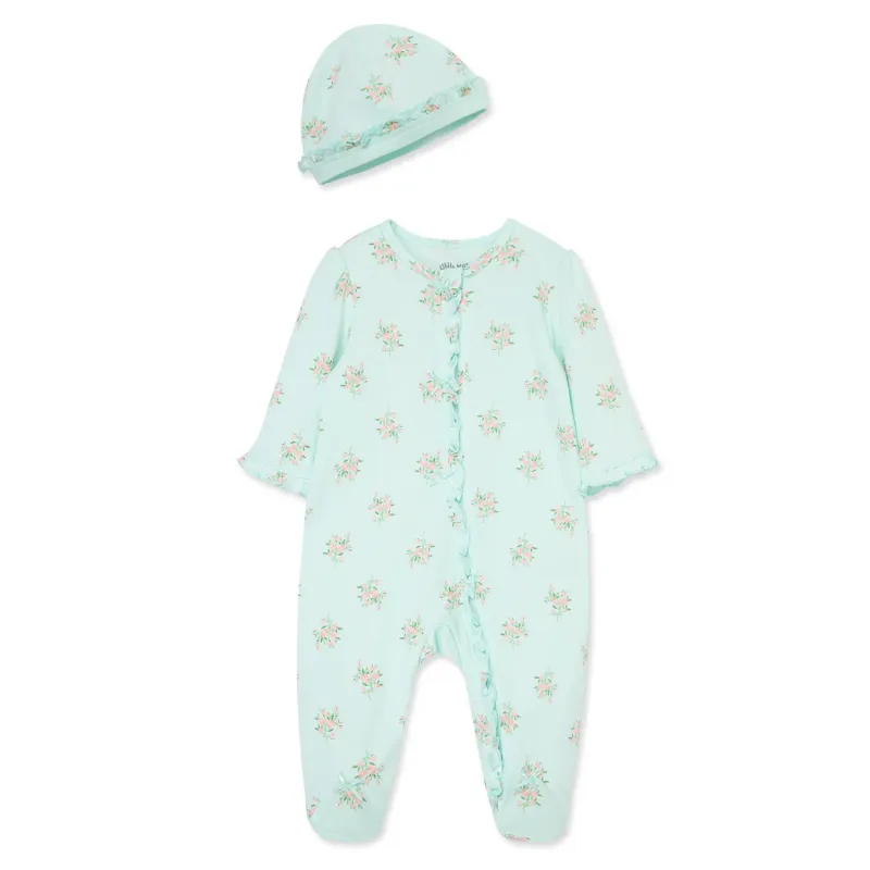 2PC LIGHT GREEN SLEEPER & HAT FLORAL PRINT / LBQ14608N-L168