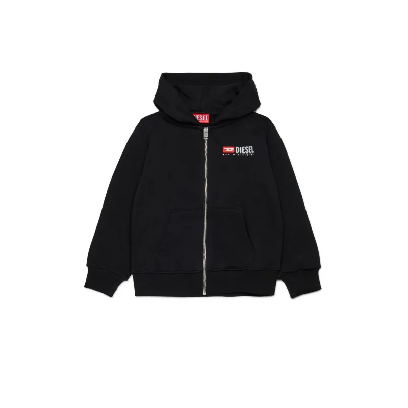 BLACK HOODED SWEAT CARDIGAN WHITE LOGO SDROPSHOODZ / J02484-KYAZ3-K900