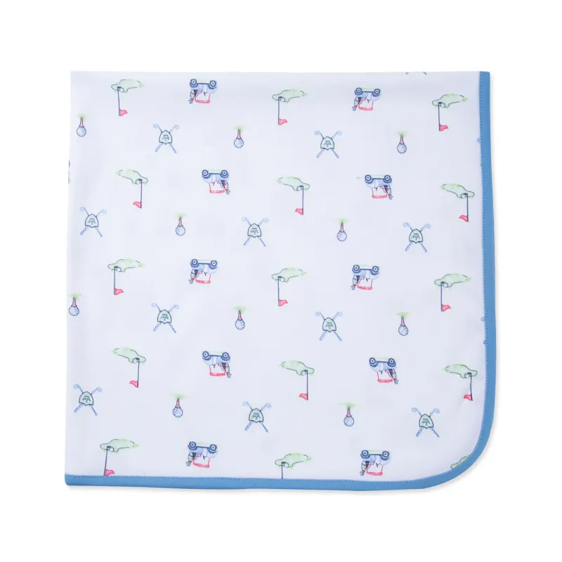 WHITE RECEIVING BLANKET GOLF CLUB PRINT BLUE TRIM / LB715468N-L457