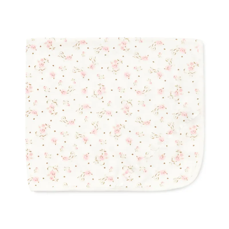 IVORY RECEIVING BLANKET PINK ROSES PRINT SCROLL / L853888-L141