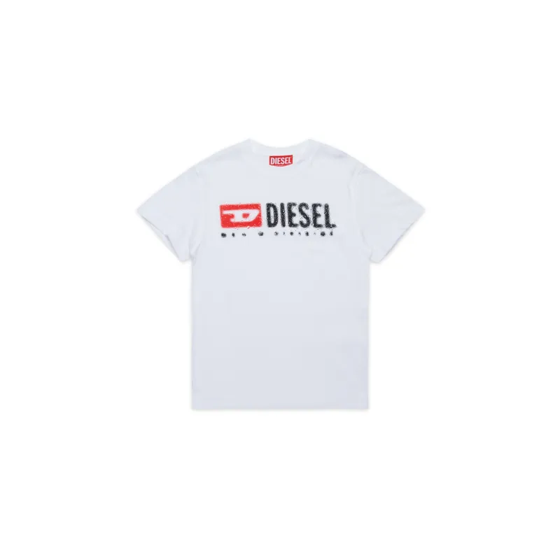 WHITE TSHIRT SHORT SLEEVE BLACK DIESEL LOGO TADJUSTK14 / J02475-00Y19-K100