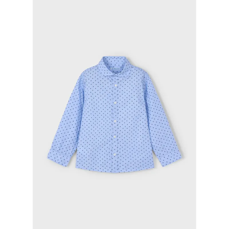 SKY BLUE SHIRT NAVY PRINT LONG SLEEVE / 4129-038