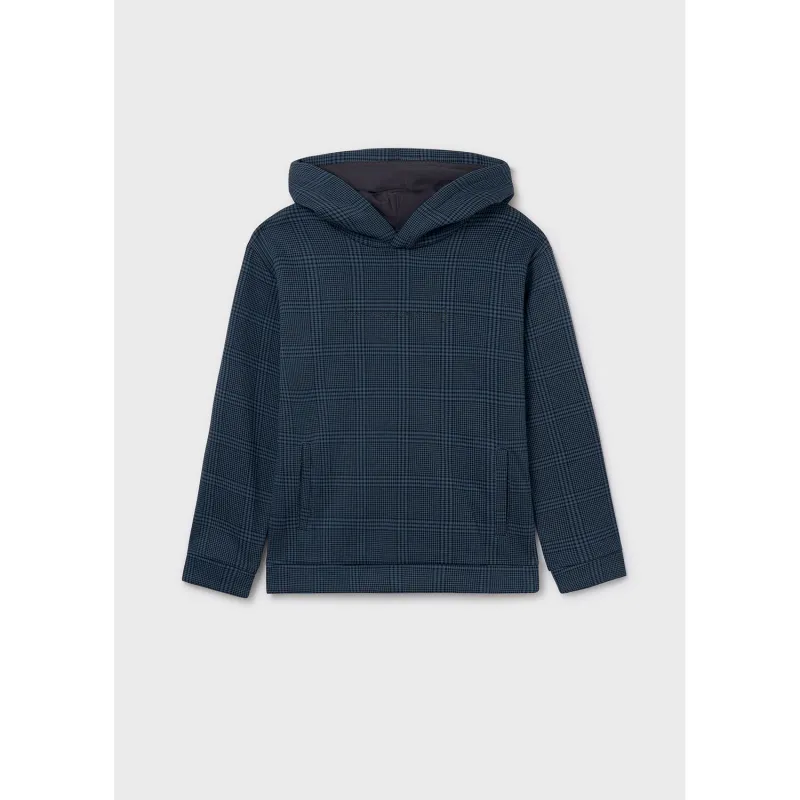 STEEL BLUE HOODED PRINTED PULLOVER POCKET / 7404-087