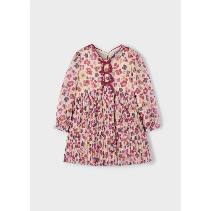 P10189MAY / 4917-046 RED PLEATED PRINTED DRESS FLOWER PATTERN