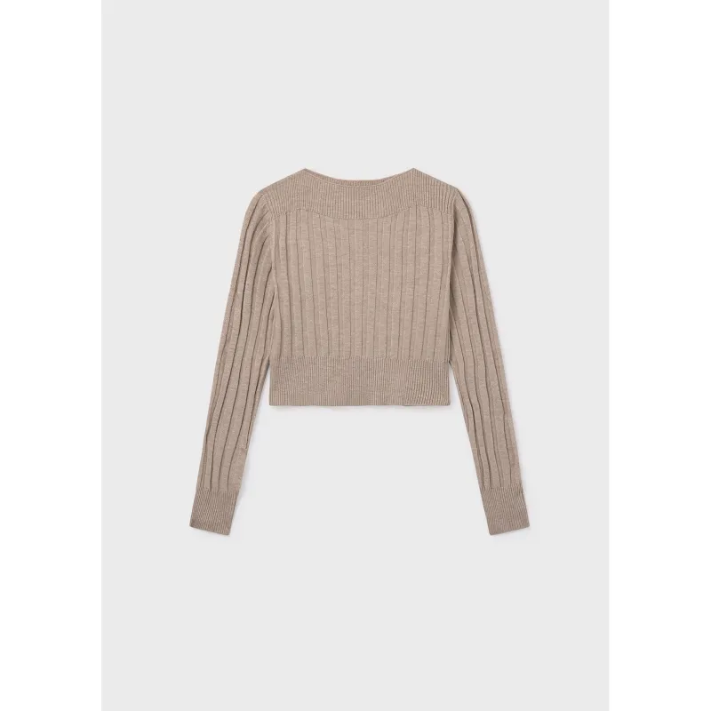 TAUPE KNIT RIBBED SWEATER WIDE NECKLINE / 7313-080