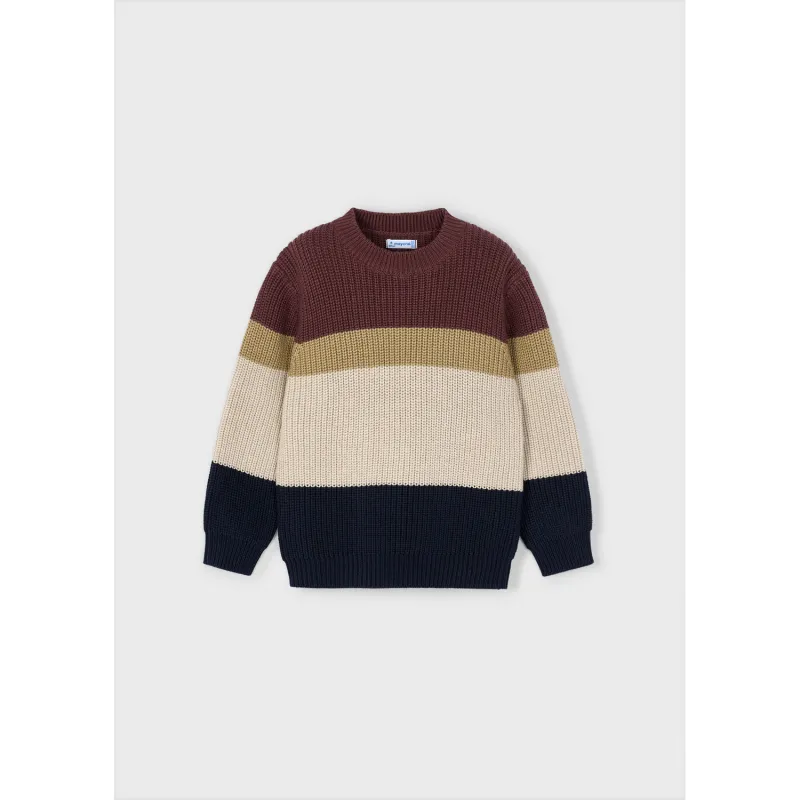 PLUM NAVY COLORBLOCK KNIT SWEATER CABLESTITCH / 4379-047
