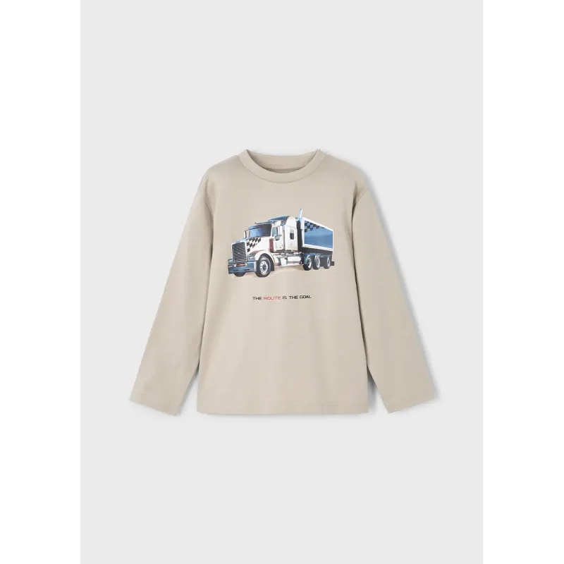 TAUPE TSHIRT BLUE TRUCK PRINT LONG SLEEVE / 4085-020