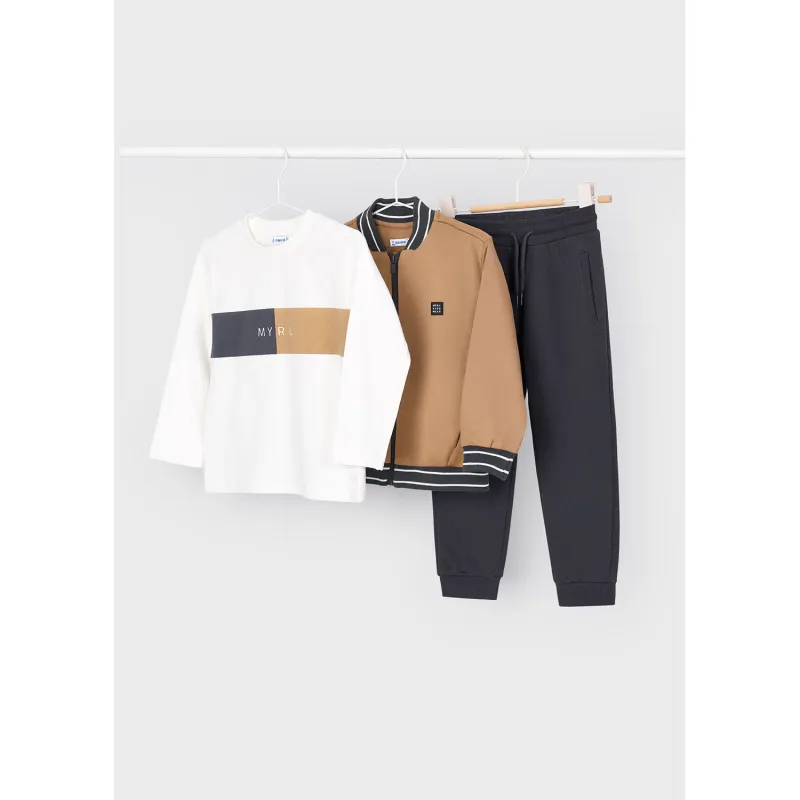 3PC BROWN BEIGE & CHARCOAL TRACKSUIT / 4810-077