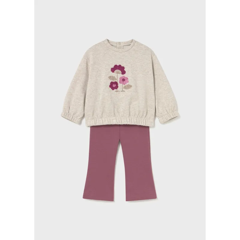 ROSE & BEIGE PULLOVER & LEGGING SET FLOWER EMBRODIERY / 2740-036