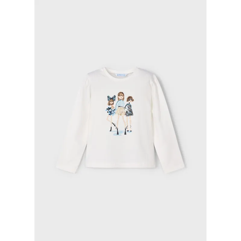 P10173MAY / 4011-093 CREAM TSHIRT NAVY & BROWN SEQUIN GIRLS PRINT