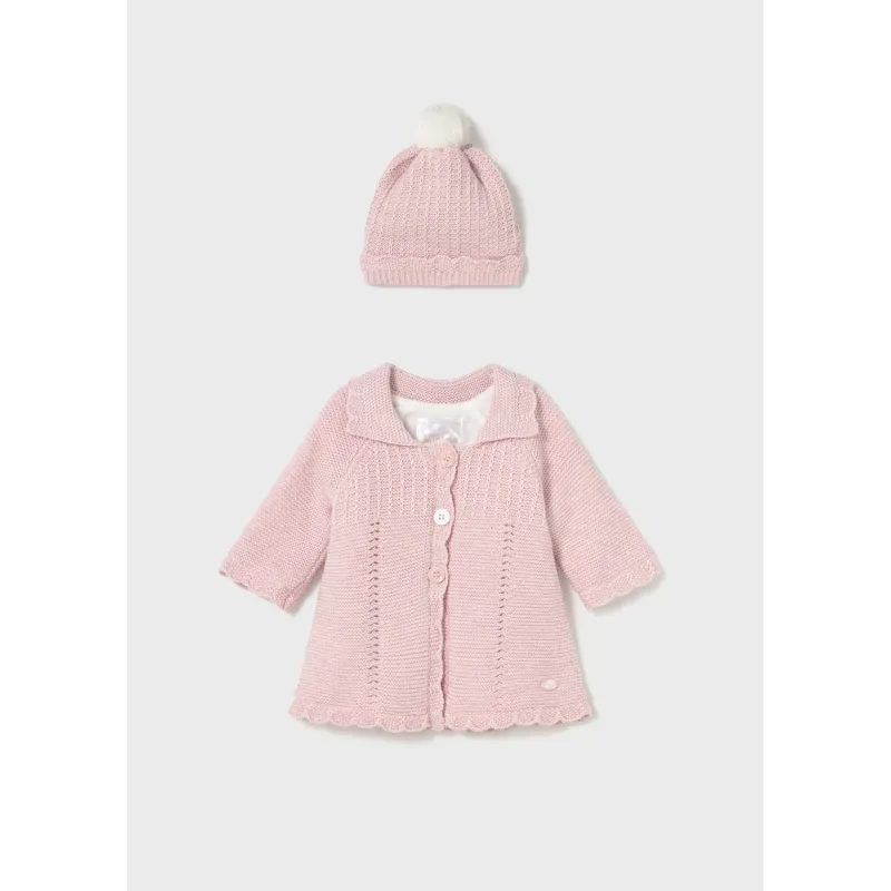 2PC PINK KNIT COAT & HAT / 2412-019