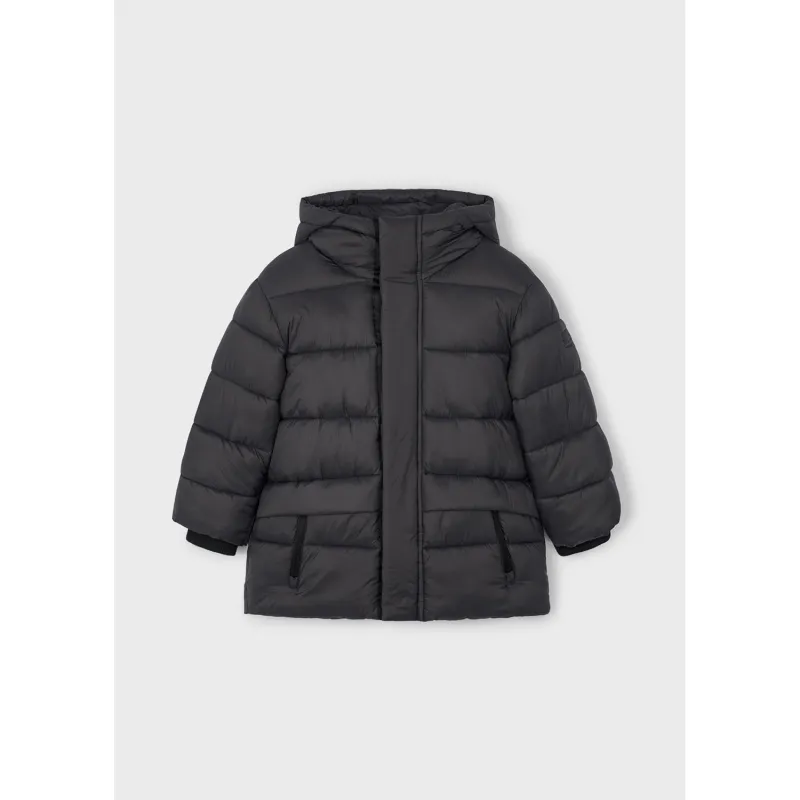 BLACK HOODED LONG JACKET 2 POCKETS / 4422-015