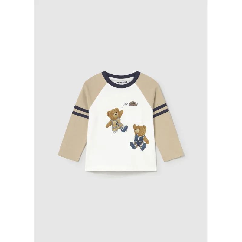 CREAM & BROWN THIRT BASKETBALL BROWN BEARS PRINT LONG SLEEVE / 2059-086