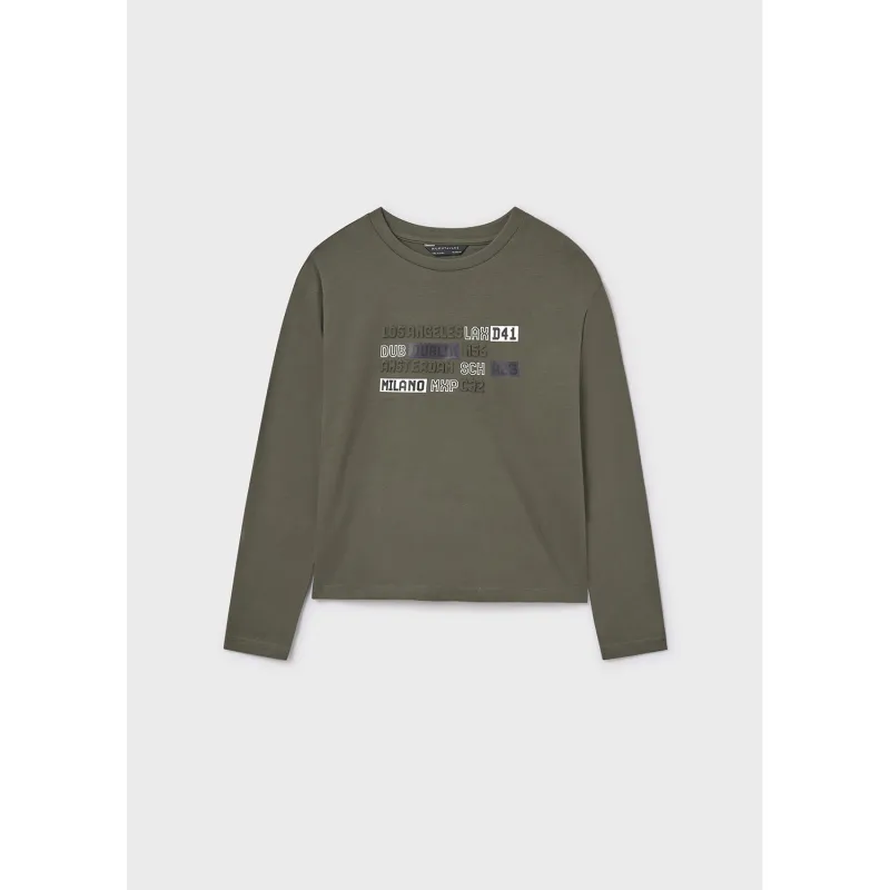 OLIVE GREEN TSHIRT PRINTED CITIES TRIM LONG SLEEVE / 7012-042