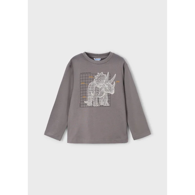 GREY TSHIRT WHITE RHINO PRINT LONG SLEEVE / 4088-035