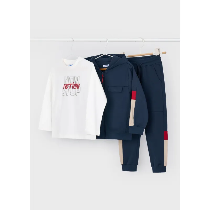 3PC NAVY & WHITE HOODED TRACKSUIT ZIP CARDIGAN / 4805-053
