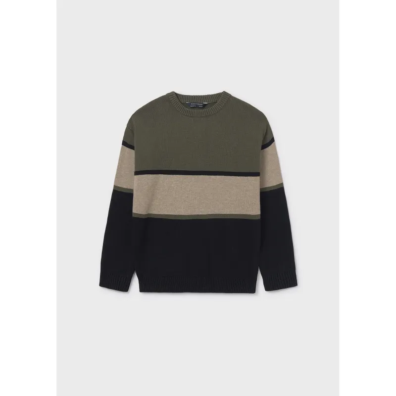 GREEN NAVY STRIPED BLOCK SWEATER LONG SLEEVE / 7303-057