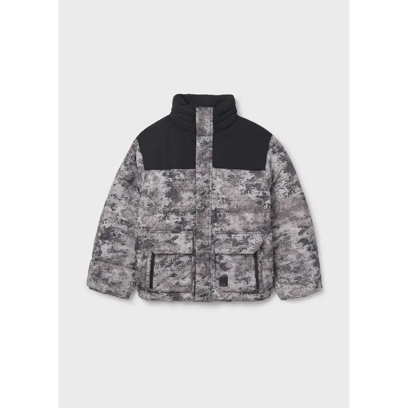 BLACK PRINTED JACKET HIDDEN HOOD & POCKETS / 7414-030