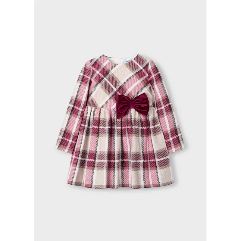 P10193MAY / 4924-042 RED  MCL PLAID DRESS VELOUR BOW TRIM