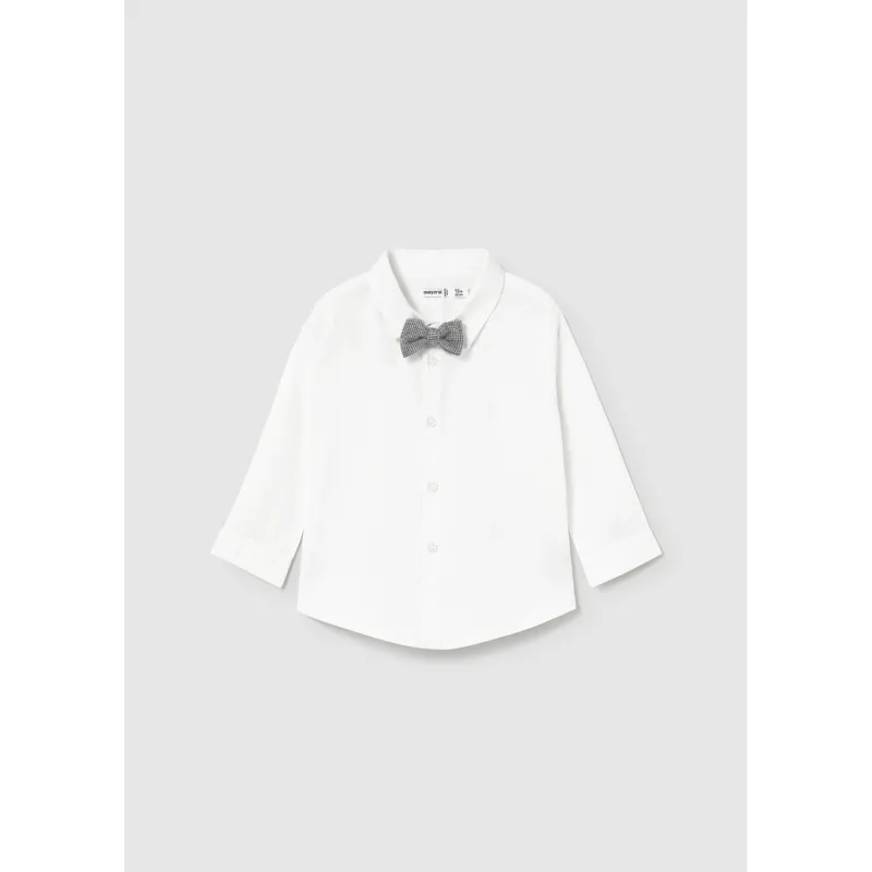 IVORY SHIRT & CHECK BLUE BOWTIE LONG SLEEVE / 2111-055