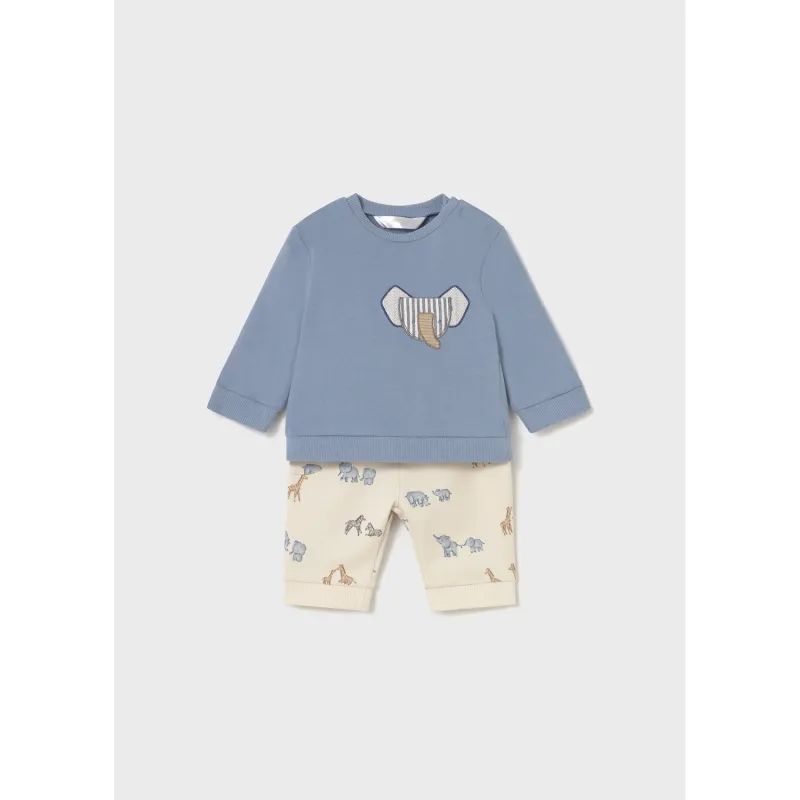 2PC BLUE & BEIGE TRACKSUIT BEIGE ANIMAL PRINT PANT / 2621-20
