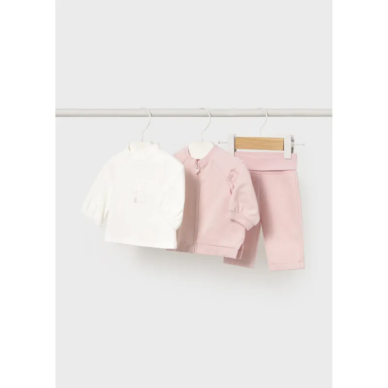 3PC ROSE PINK TRACKSUIT CREAM TSHIRT / 2607-040