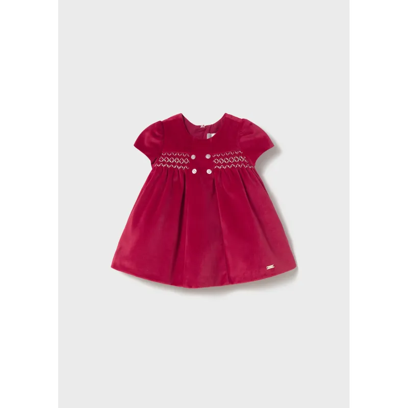 RED VELOUR DRESS SHORT SLEEVE GOLD TRIM / 2816-034