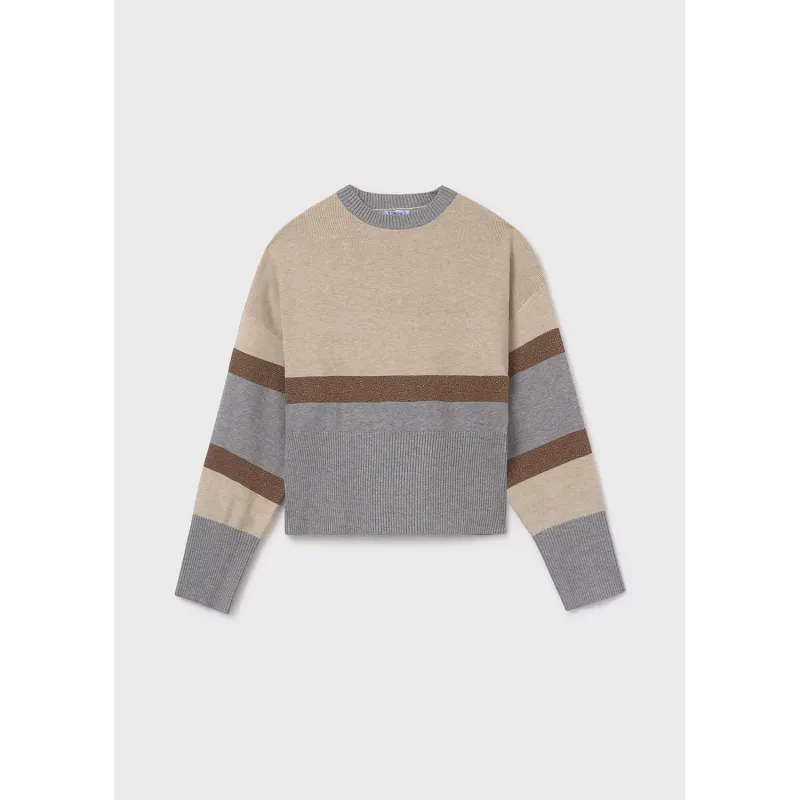 P10196MAY / 7310-068 CREAM  GREY STRIPED PULLOVER TOP