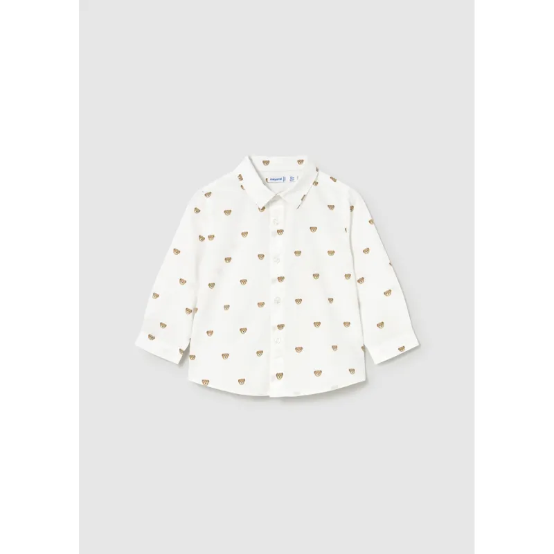 CREAM SHIRT BROWN BEAR PRINT LONG SLEEVE / 2107-087