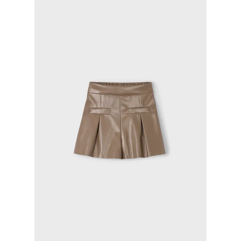P10176MAY / 4223-081 BROWN PLEATHER SHORTS PLEATED