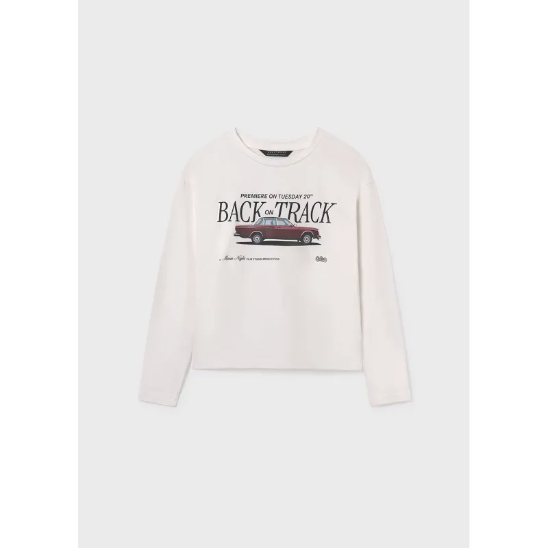 CREAM TSHIRT BURGUNDAY CAR PRINT LONG SLEEVE / 7006-031