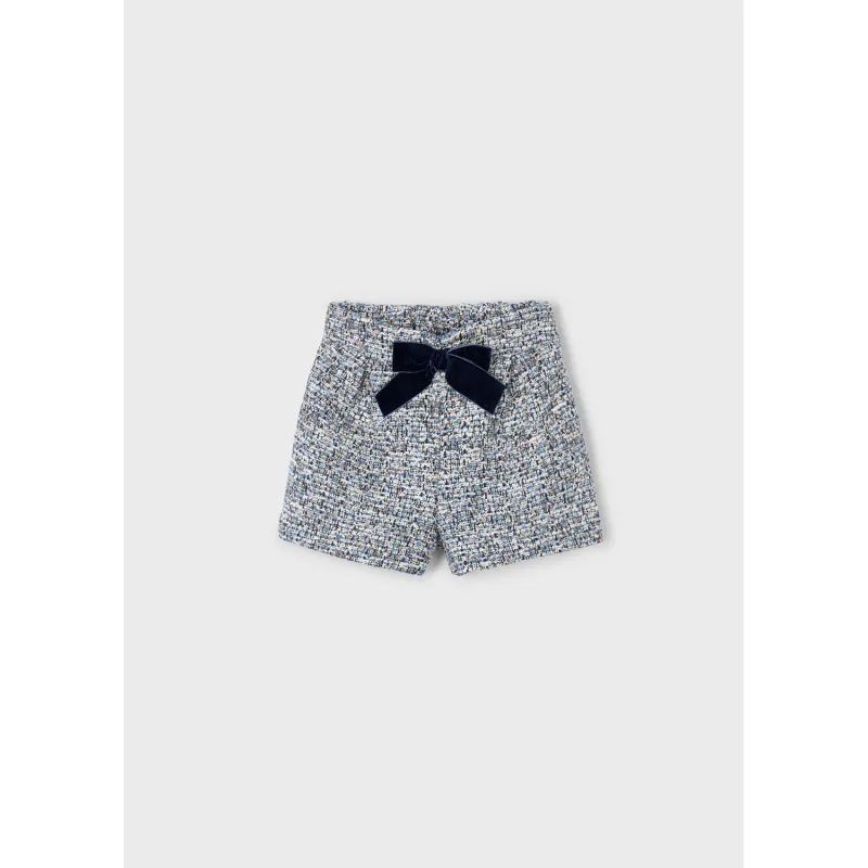 P10177MAY / 4224-036 OCEAN BLUE TWEED SHORTS NAVY VELOUR BOW TRIM