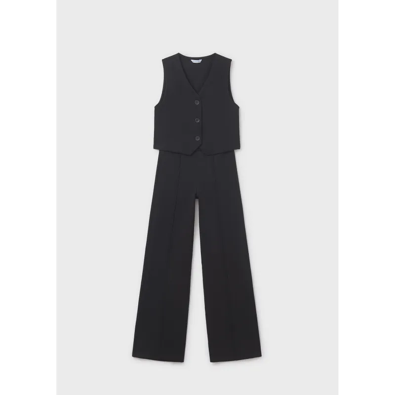P10203MAY / 7582-010 2PC BLACK VEST & PANT STRETCH WIDELEG
