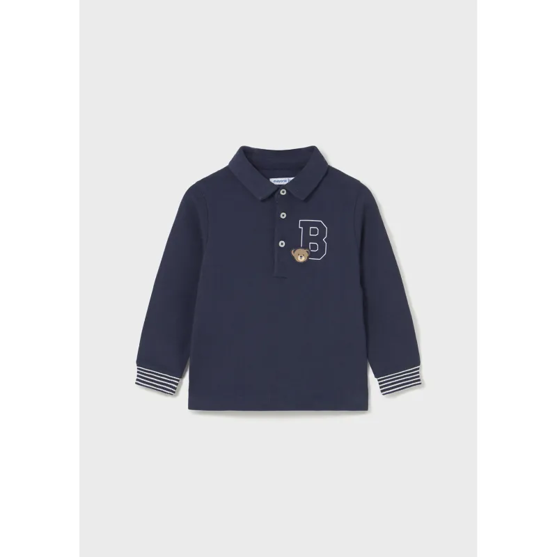 NAVY POLO TSHIRT STRIPED CUFFS & B LOGO / 2101-071