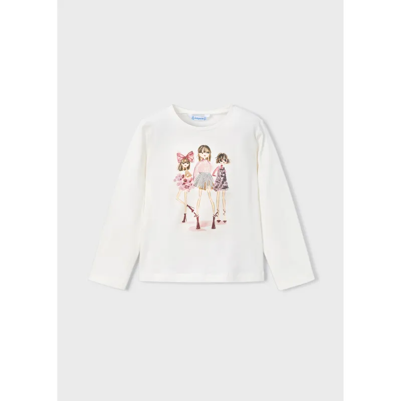 P10174MAY / 4011-095 CREAM TSHIRT PINK SEQUIN GIRLS PRINT